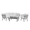 Modway Furniture Riverside Outdoor Patio Aluminum Set, Gray White - 7 Piece EEI-3790-SLA-WHI